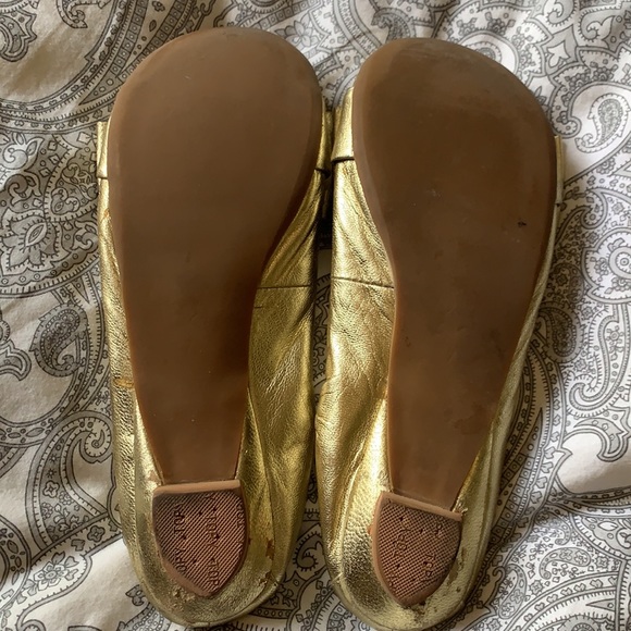 Gold leather Dollhouse Knot Bow Ballet Flats - Picture 2 of 4